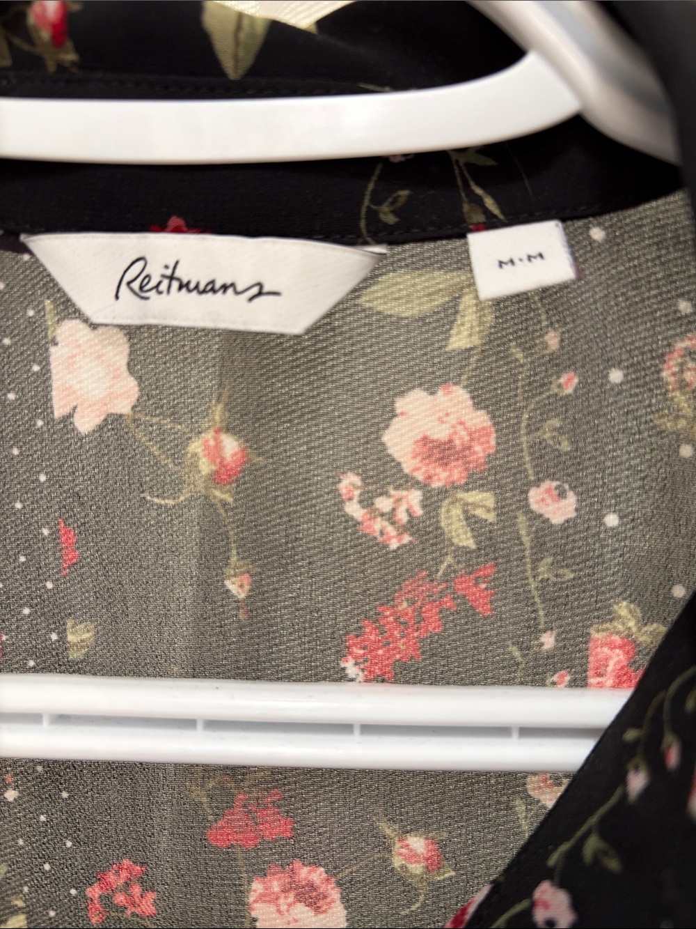 Reitmans Black Sheer Floral Button-Up Blouse with Pink Roses - Picture 3 of 6